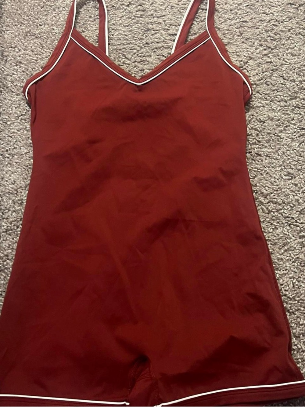 SET Active Burgundy V-Neck Sleep Romper with White Trim